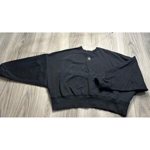 Adidas Originals Trefoil Logo Black Cropped Sweatshirt Women's XL 3 stripes